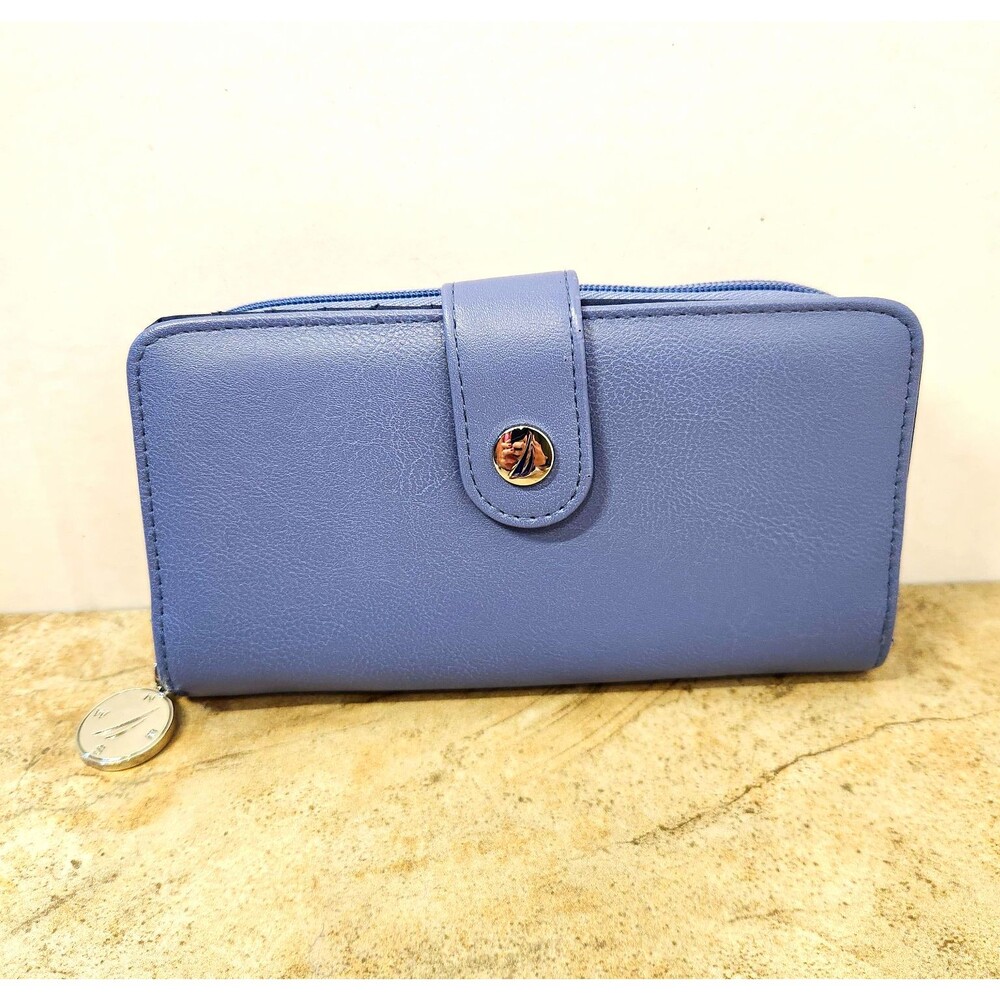 Nautica Be Shore Zip Around Clutch Wallet Organizer Slate Blue RFID Blocking
